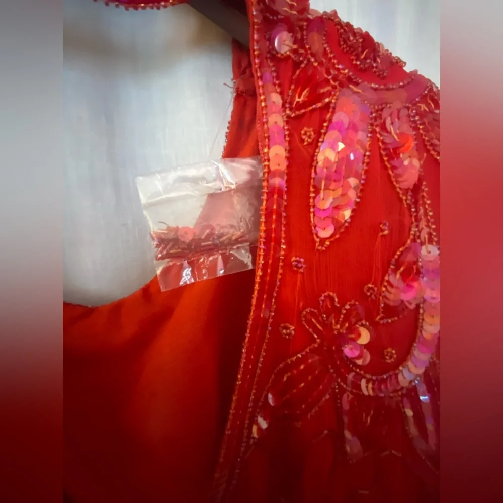 Beaded Red 80’s style Dress with Shoulder Pads Silky Nights New York - Picture 8 of 13